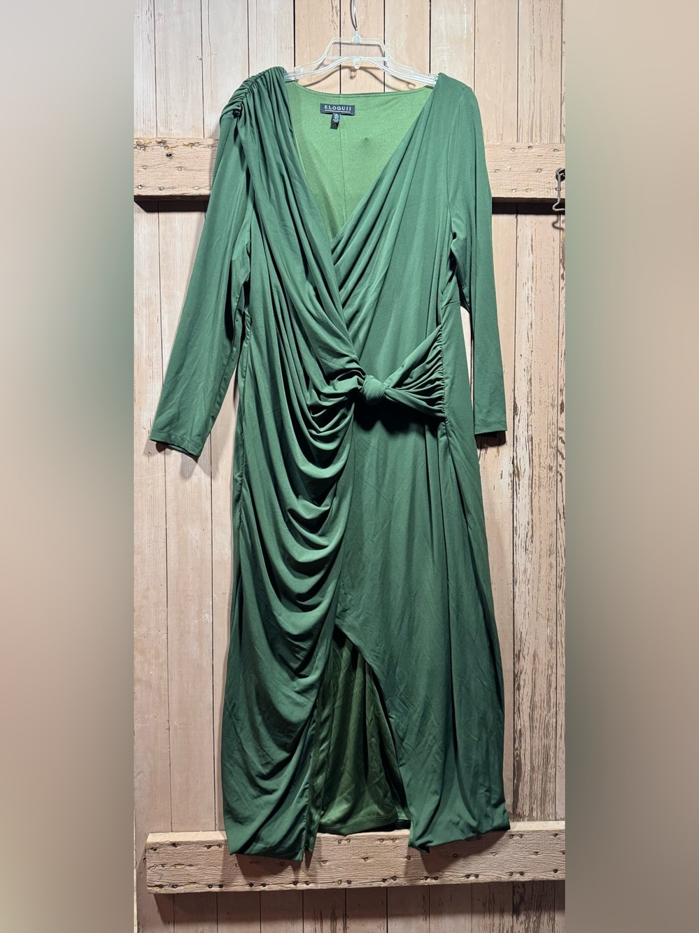 Eloquii Olive Green Draped V-Neck Knot Midi Dress